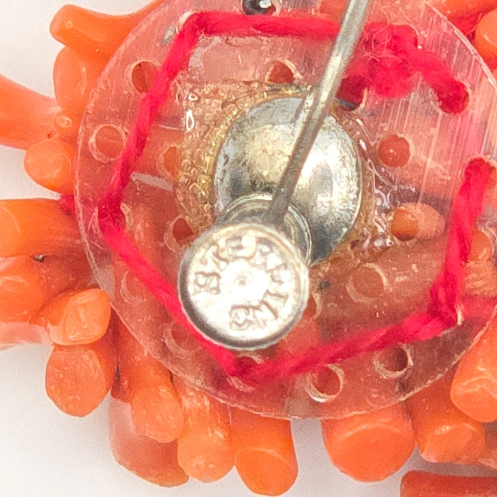 Vintage 50s Natural Red Coral Branch Cluster Sterling Silver Screw Back Earrings - Picture 6 of 7